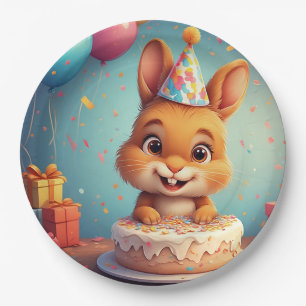 Adorable Bunny feiert Geburtstag mit Kuchen Pappteller