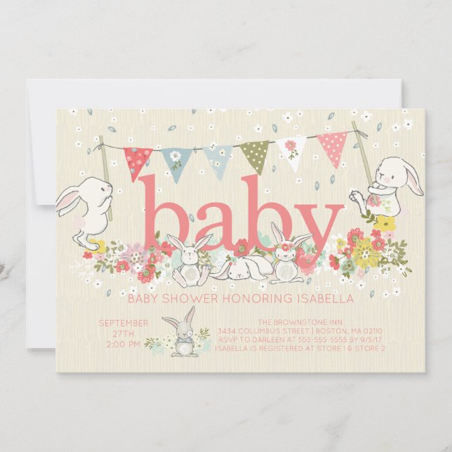 Adorable Bunny Girls Baby Dusche Einladung (Vorderseite)