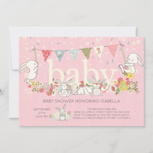 Adorable Bunny Girls Baby Dusche Einladung (Vorderseite)