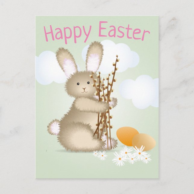 Adorable Bunny Happy Oaster Postkarte (Vorderseite)