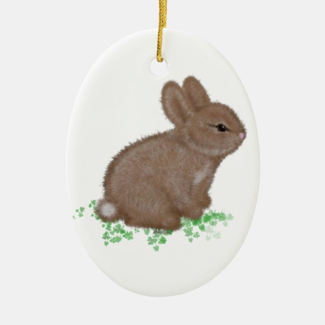 Adorable Bunny in Clover Keramik Ornament (Vorne)