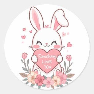 Adorable Bunny mit Liebe Herz Runder Aufkleber