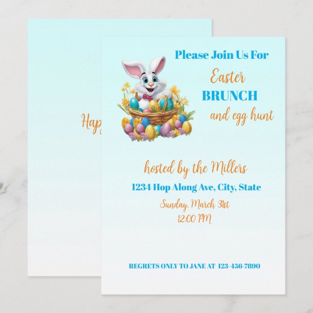 🐇 Adorable Bunny Osterfest Brunch & Egg Hunt Einladung (Vorne/Hinten)