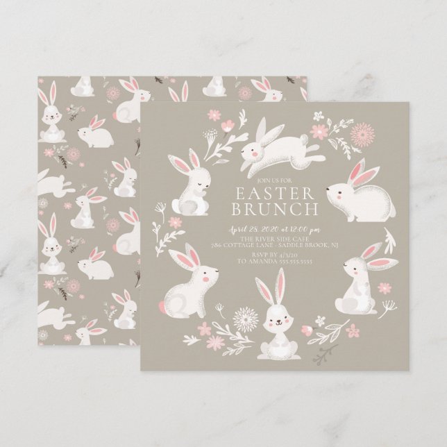 Adorable Bunny Party Osterfest Einladung (Vorne/Hinten)