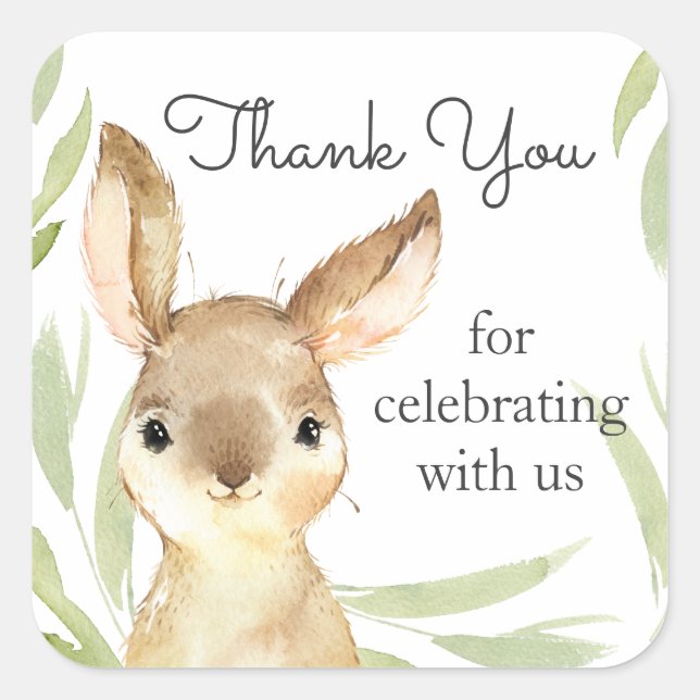 Adorable Bunny Rabbit Baby Dusche Danke Quadratischer Aufkleber (Vorderseite)
