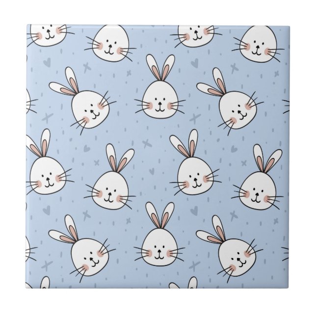 Adorable Bunny Rabbit Muster Fliese (Vorderseite)