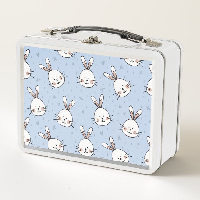 Adorable Bunny Rabbit Muster Metall Brotdose (Vorderseite)