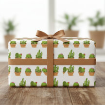 Adorable Cactus Characters Wrapping Paper
