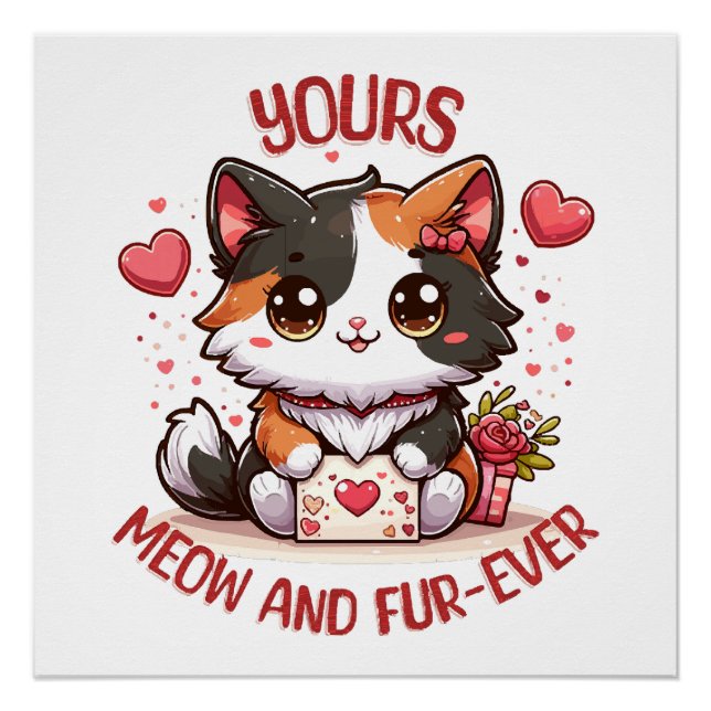 Adorable Calico Cat Valentinstag Poster (Vorderseite)