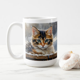 Adorable Calico Katze im Schnee Kaffeetasse