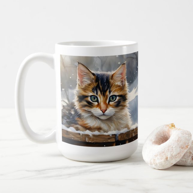 Adorable Calico Katze im Schnee Kaffeetasse (Mit Donut)
