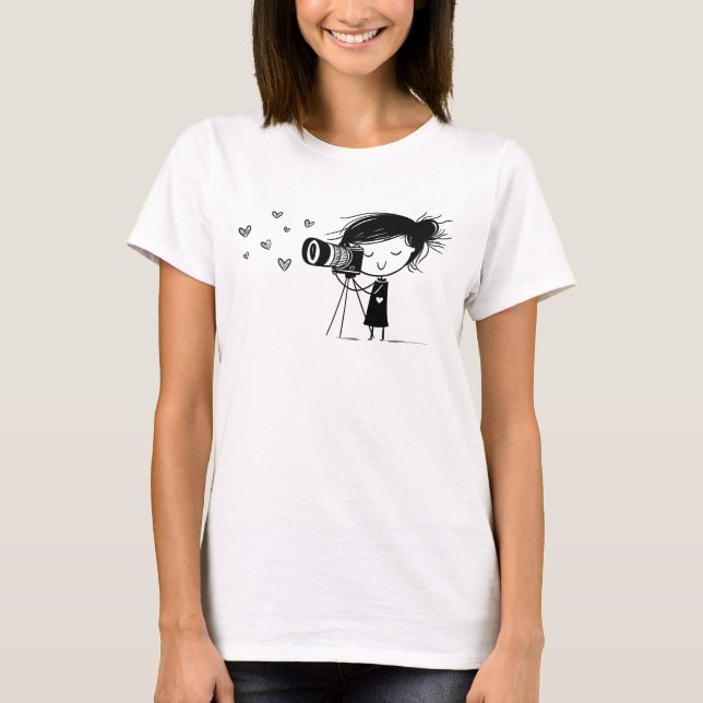 Adorable Camera Girl with Hearts Funny Photography T-Shirt (Vorderseite)
