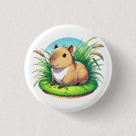 Adorable Capybara sitzt in einem großen Grasfläche Button