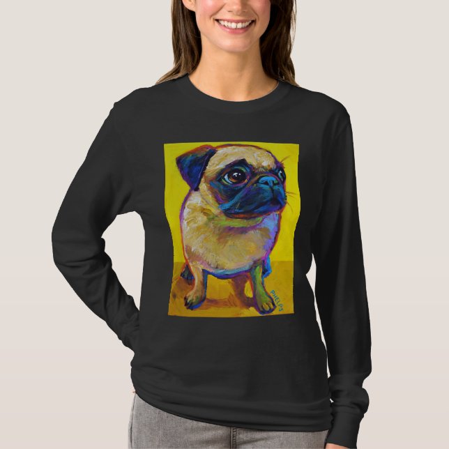 Adorable Carlin chiot sur T-shirt classique jaune  (Devant)