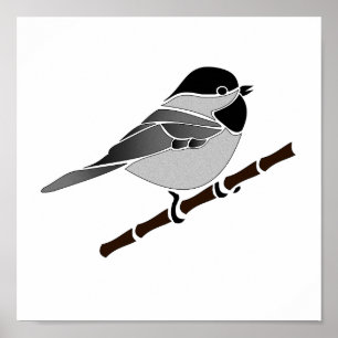 Adorable Carolina Chickadee Cartoon Poster