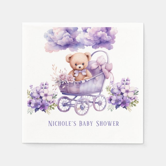 Adorable Carriage Teddy Bear Girl Babydusche Serviette (Vorderseite)