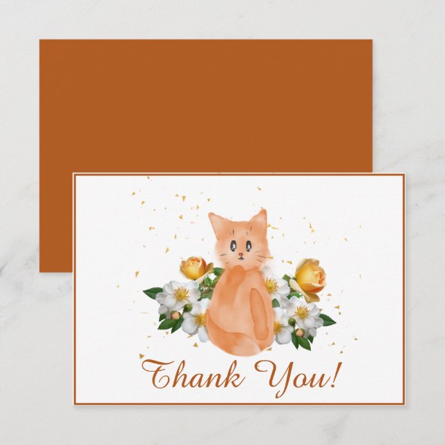 Adorable Carte de remerciements de chat orange (Devant / Derrière)