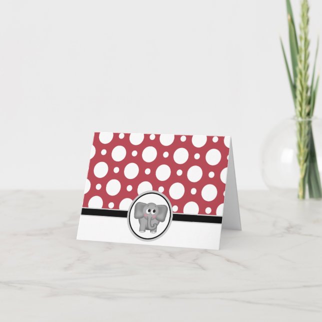 Adorable carte éléphante personnalisée Red Polka D (Devant)