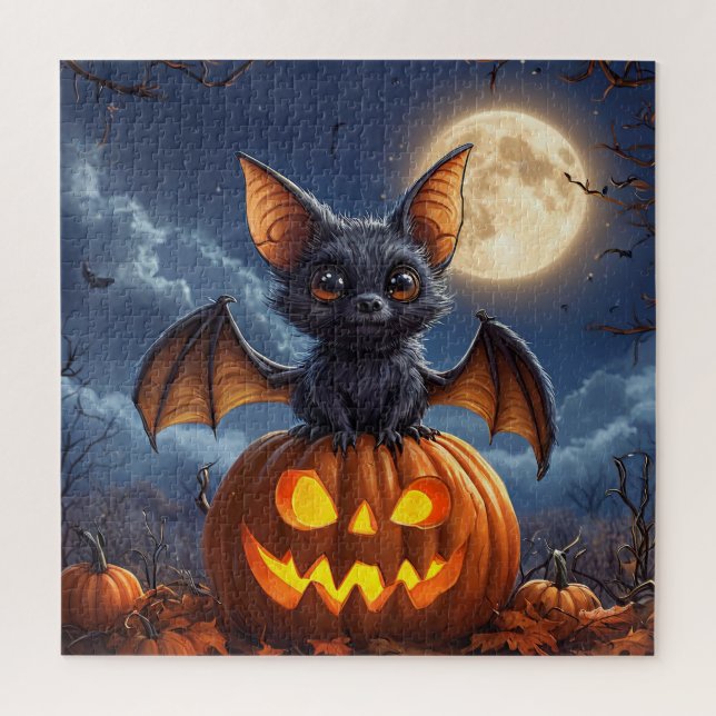 Adorable Cartoon Bat Auf Jack-o'-Lantern (Vertikal)