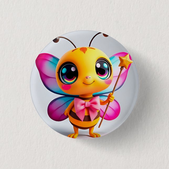 Adorable Cartoon Bee Fairy Button (Vorderseite)
