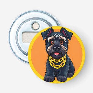 Adorable Cartoon Black Dog Tragen einer Goldkette Flaschenöffner