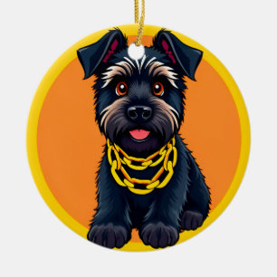 Adorable Cartoon Black Dog Tragen einer Goldkette Keramik Ornament