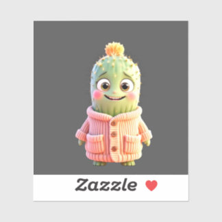 Adorable Cartoon Cactus Character Aufkleber