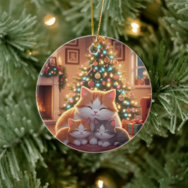Adorable Cartoon Cat Family Christmas Tree  Keramik Ornament