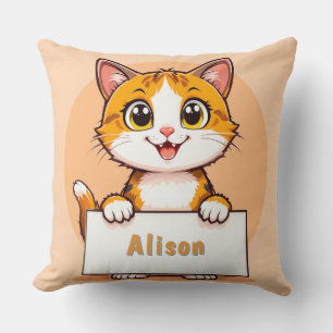 Adorable Cartoon Cat mit einem Leerzeichen Kissen