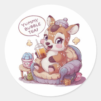 Adorable Cartoon Deer: Gemütlich, Kawaii Vibes Runder Aufkleber