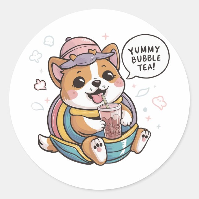 Adorable Cartoon Dog: Gemütlicher Kawaii Vibes Runder Aufkleber (Vorderseite)