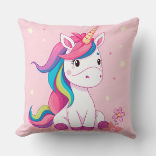 Adorable Cartoon Einhorn mit Regenbogenmane Kissen