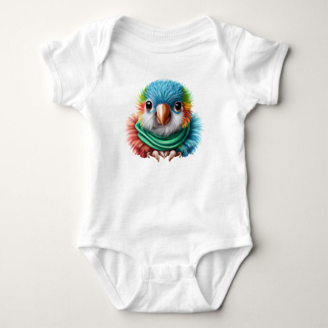 Adorable Cartoon Fluffy Happy Baby Parrot Baby Strampler (Vorderseite)