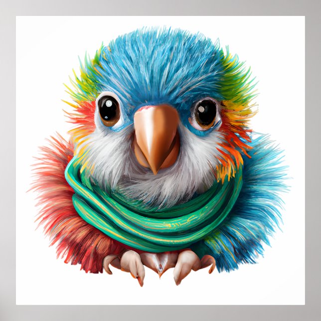 Adorable Cartoon Fluffy Happy Baby Parrot Poster (Vorne)