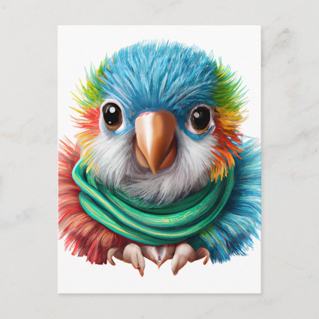 Adorable Cartoon Fluffy Happy Baby Parrot Postkarte (Vorderseite)