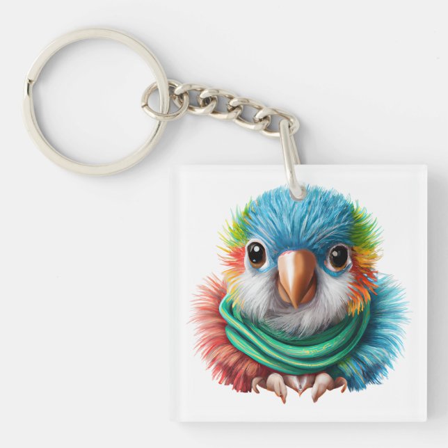 Adorable Cartoon Fluffy Happy Baby Parrot Schlüsselanhänger (Vorderseite)
