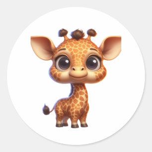 Adorable Cartoon Giraffe Graphic - Niedlich Safari Runder Aufkleber