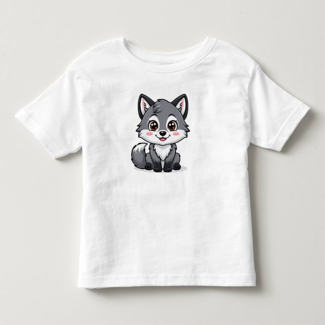 Adorable Cartoon Gray Wolf Charakter Kleinkind T-shirt (Vorderseite)