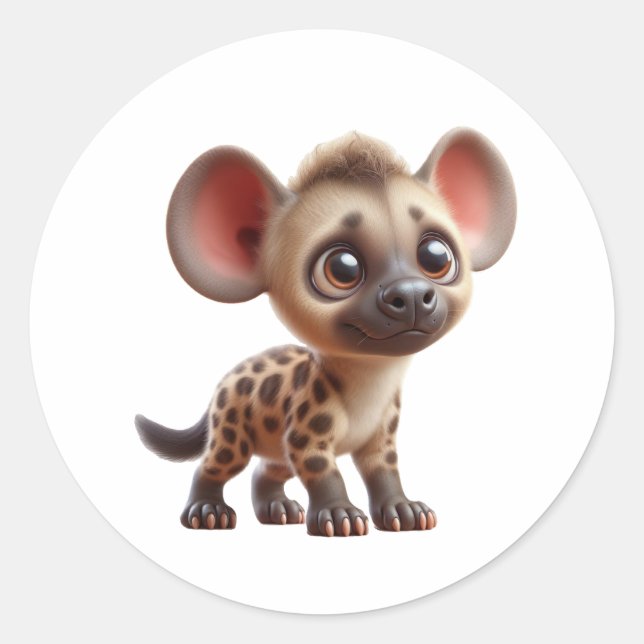 Adorable Cartoon Hyena Cub Graphic Runder Aufkleber (Vorderseite)