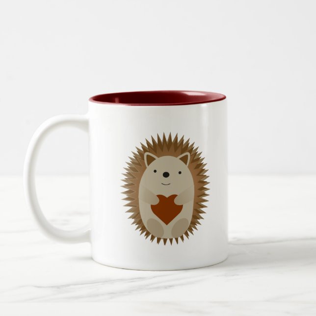 Adorable Cartoon Igel Holen eines Herzens Zweifarbige Tasse (Links)