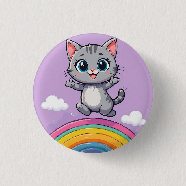 Adorable Cartoon Kitten Jumping fröhlich Button (Vorderseite)
