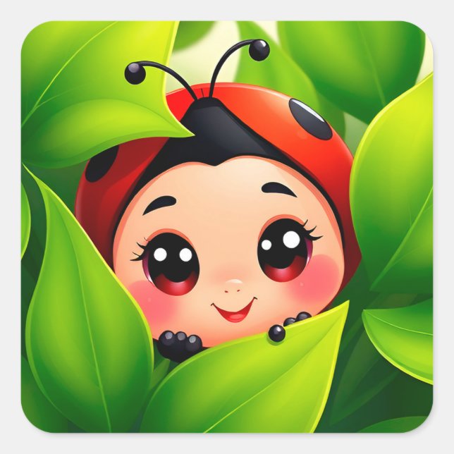 Adorable Cartoon Ladybug Quadratischer Aufkleber (Vorderseite)