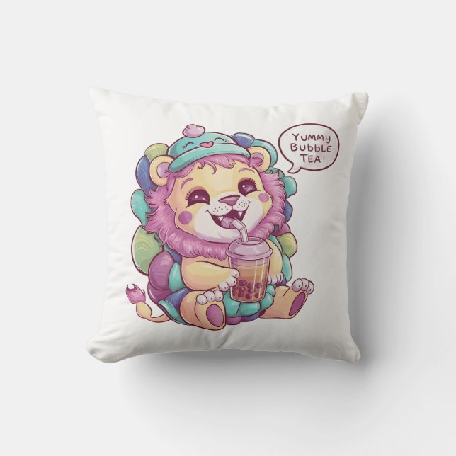 Adorable Cartoon Lion: Gemütlich, Kawaii Vibes Kissen (Vorderseite)