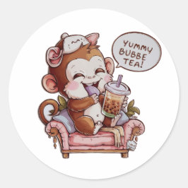 Adorable Cartoon Monkey: Gemütlich, Kawaii Vibes Runder Aufkleber