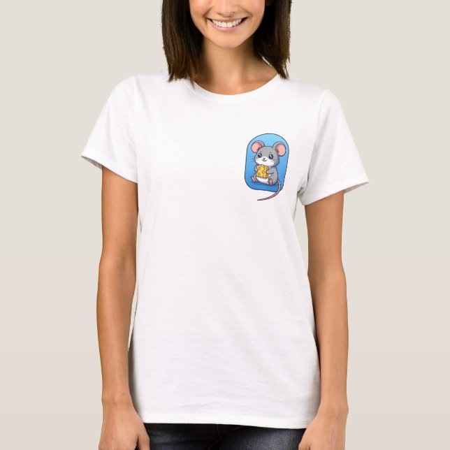Adorable Cartoon Mouse Holding Yellow Cheese Block T-Shirt (Vorderseite)