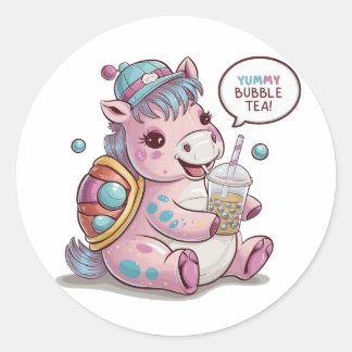 Adorable Cartoon Pferd: Gemütlich, Kawaii Vibes Runder Aufkleber