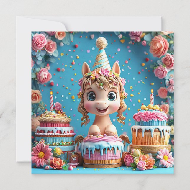 Adorable Cartoon Pony feiert Geburtstag (Vorderseite)