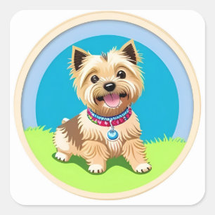 Adorable Cartoon Puppy Quadratischer Aufkleber