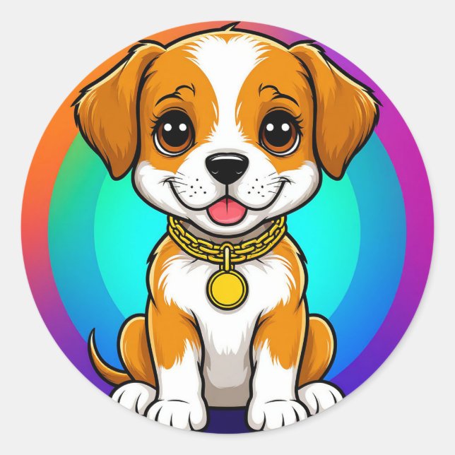 Adorable Cartoon Puppy Runder Aufkleber (Vorderseite)