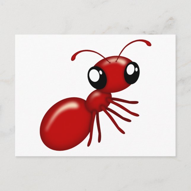 Adorable Cartoon Red Ant Postcards Postkarte (Vorderseite)